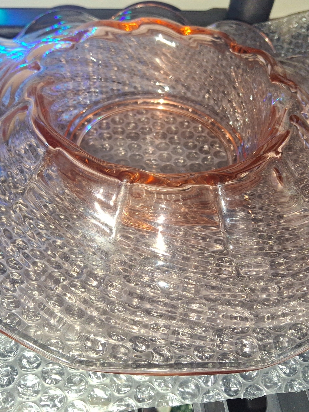 Pressed Glass Serving Bowl in Pale Pink